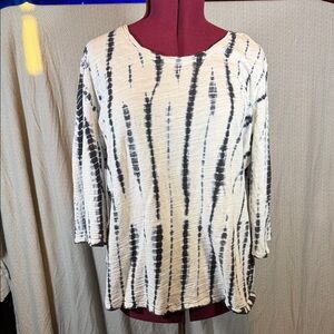 Tribal Black and White Tie-Dye 3/4 Sleeve Top 100% Cotton